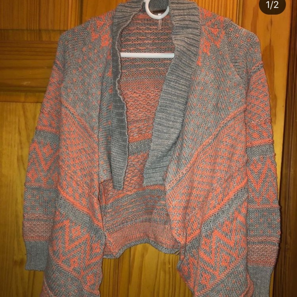 Orange And Gray Thick Knitted Cardigan